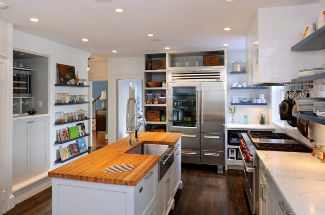 Kitchen interior design with open shelves