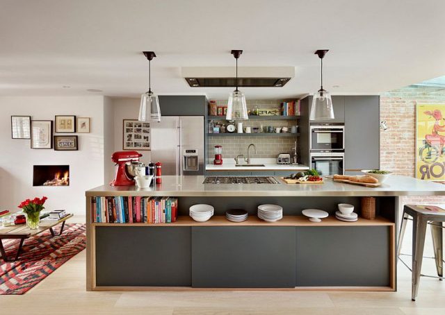 Kitchen island open shelves