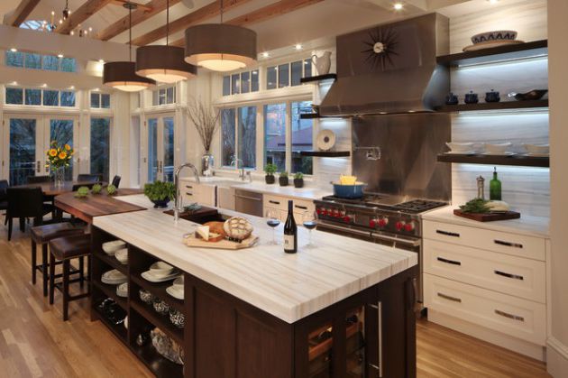 Kitchen island with open shelves