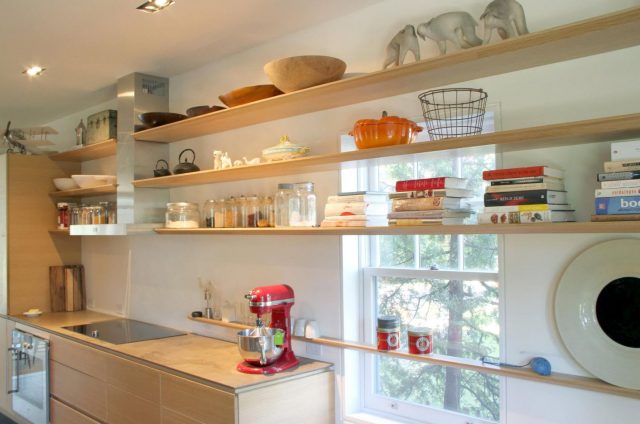 Open kitchen shelves and window