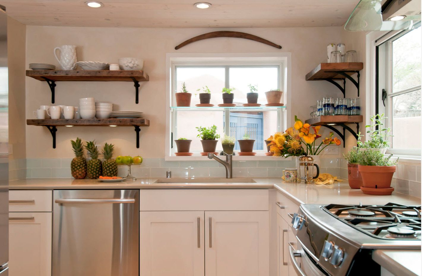 Open shelves as a part of a kitchen interior