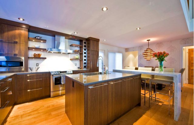 Open kitchen shelves with lighting