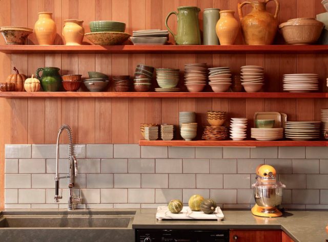 Open shelves as a part of a kitchen interior