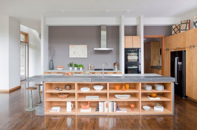 Open shelves in the kitchen island