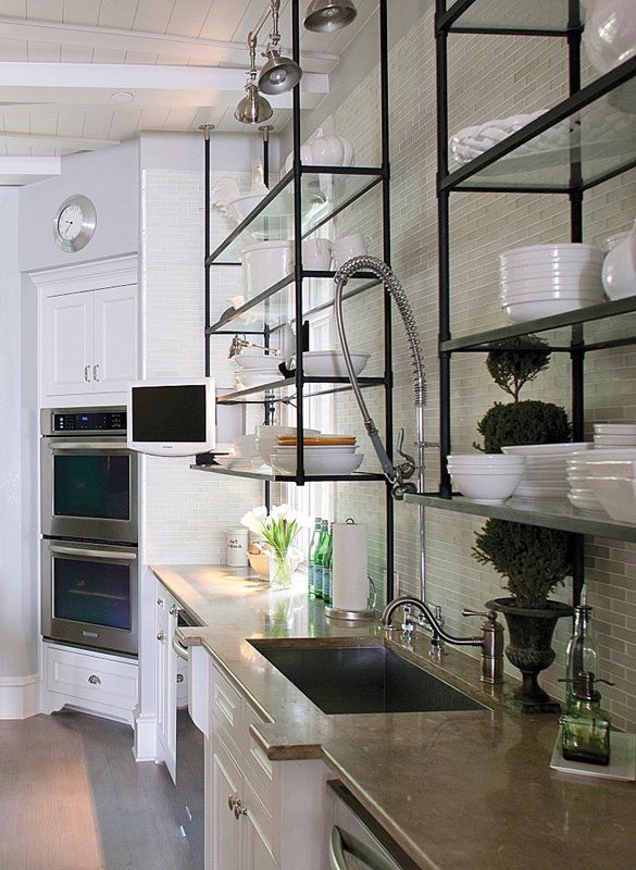 Suspended shelves in the kitchen