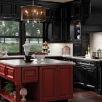 Red kitchen island with cabinets
