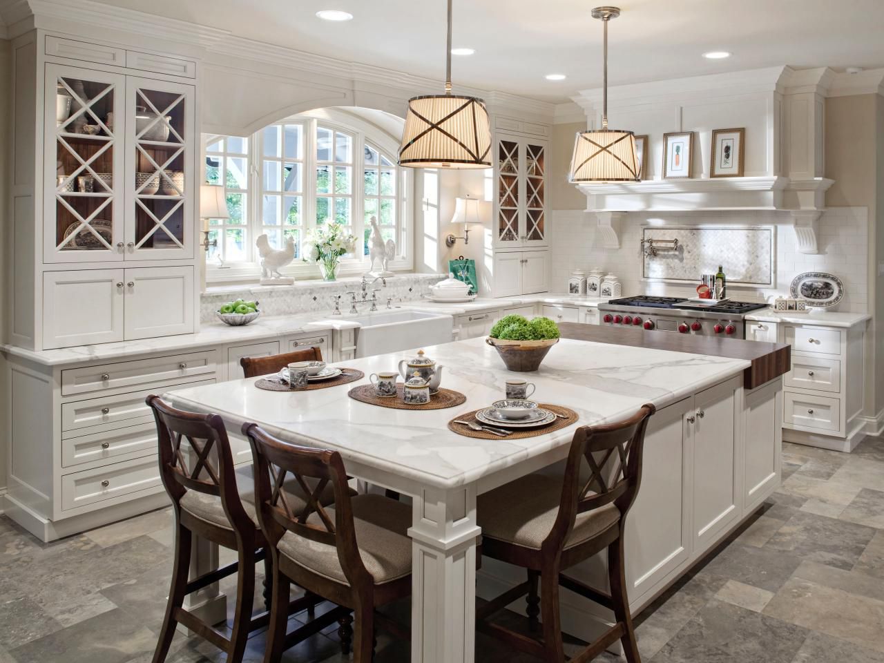 one wall white kitchen with island